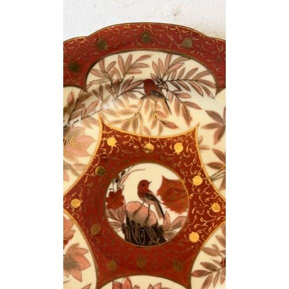 Antique C.F. Boseck Haida Austria Plates Pair Red Gold Scalloped 8" Japanesque - Picture 9 of 16